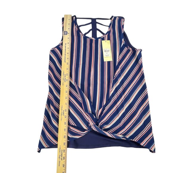 Magenta Girls Navy Striped Twist Hem Tank Top w/ Cage Back Size L NWT - Picture 7 of 7